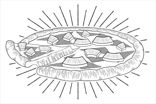 Pizza With Pineapple and Ham - Outline Illustration vector