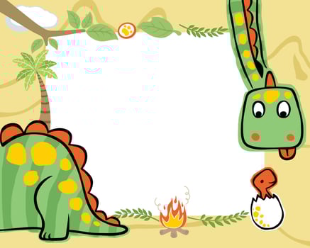 frame border of hand drawn dinosaurs cartoon for kids party invitation card template vector