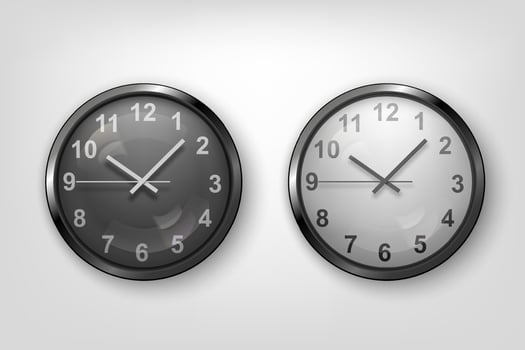 Vector 3d realistic classic metal wall clock. Foreground.