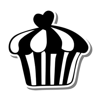 Monochrome Cupcake with Heart on white silhouette and gray shadow. Vector illustration for decoration or any design.