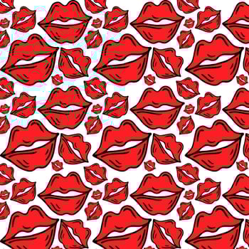 Lips vector pattern. Pattern with woman's red and pink flat lips. Fashion backdrop. Vector background with lips for wedding and Valentine's day