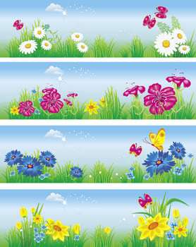 Banners with flowers in meadow vector