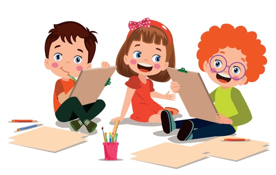 back to school school classroom and cute happy students vector