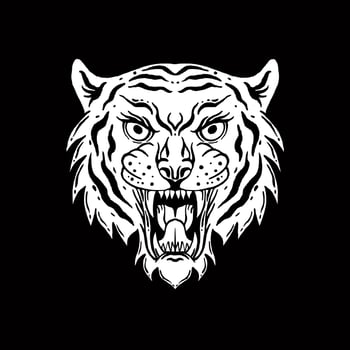 Tiger head art Illustration hand drawn black and white vector for tattoo, sticker, poster etc
