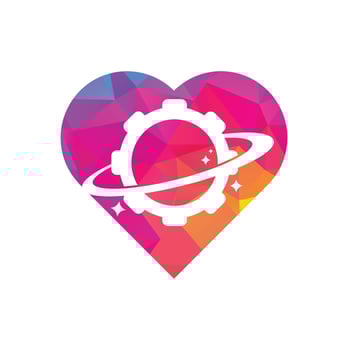 Planet gear heart shape concept logo icon vector. Gear Planet Icon Logo Design Element vector