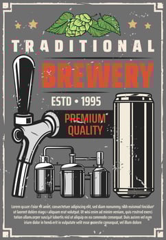 Beer factory brewery production line retro poster vector