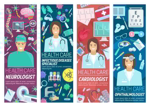 Neurology, cardiology and ophthalmology medicine vector