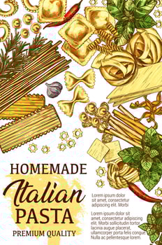 Italian pasta cooking, vector sketch ingredients