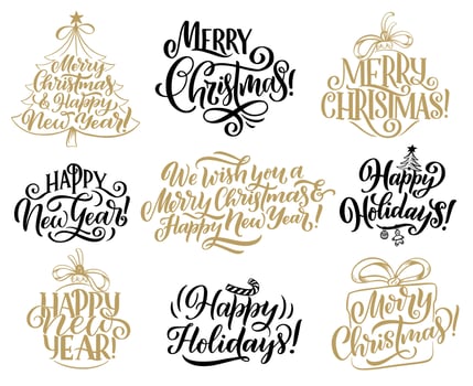 Christmas, New Year holidays lettering quotes vector