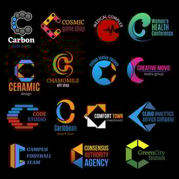 Business identity icons with letter C vector