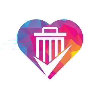 Check trash heart shape concept vector logo template. Tick bin logo icon vector logo.