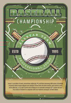 Baseball sport championship, retro vector