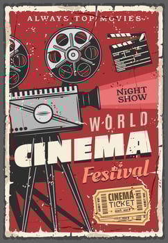 Cinema festival retro poster, vintage camcorder vector