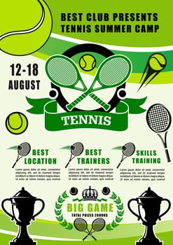 Tennis sport summer camp, training club vector