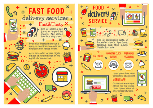 Fast food delivery service, vector banners