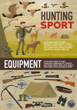Hunting sport equipment and animals vector