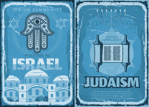 Israel and Judaism religion retro travel posters vector