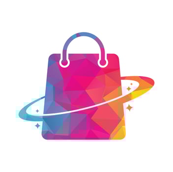 Planet Shop Logo Template Design. Galaxy shopping Bag Vector Logo Design Template.