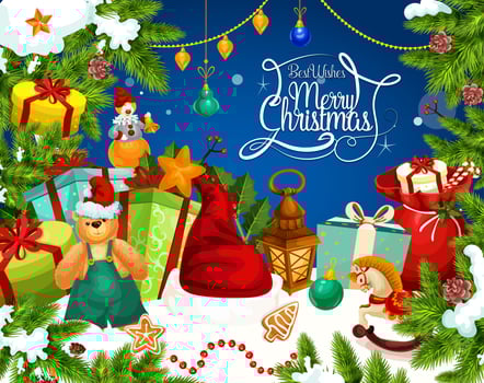 Christmas greetings with Santa gift frame vector