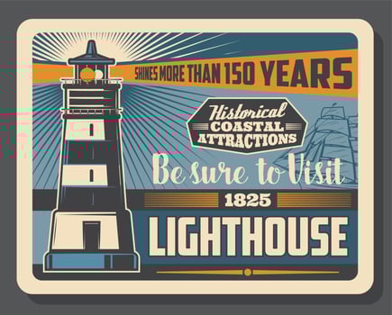 Nautical sail ship and lighthouse on the seaside vector