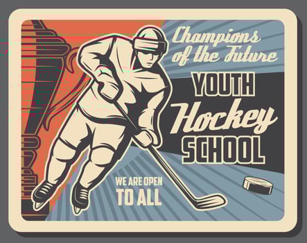 Ice hockey sport poster, player in helmet vector