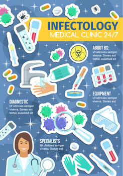 Infectologist doctor, infectiology medicine vector