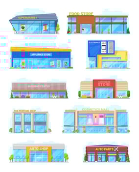 Buildings for shopping in city or town isolated vector