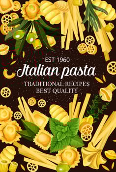 Italy cuisine food pasta and greens spaghetti menu vector