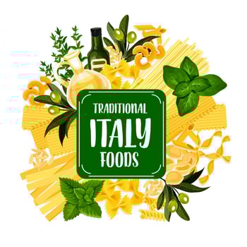 Italy foods icon with pasta from Italian cuisine vector