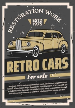 Retro old cars for sale or restoration work poster vector
