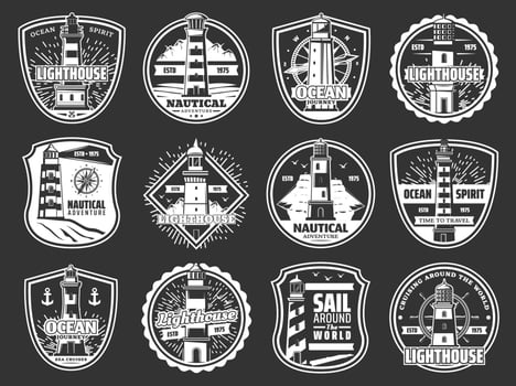 Marine lighthouse and beacon icons vector