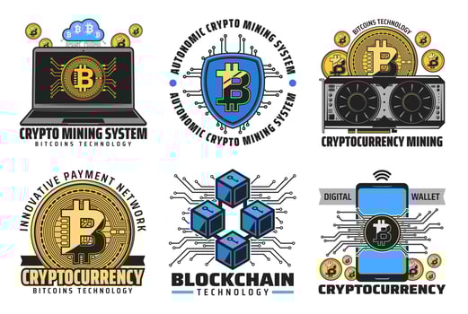 Bitcoin cryptocurrency, digital wallet, blockchain vector