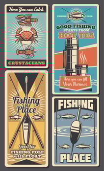 Fishing rod, fish and seafood. Fisherman shop vector
