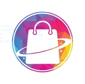 Planet Shop Logo Template Design. Galaxy shopping Bag Vector Logo Design Template.