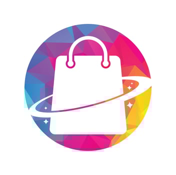 Planet Shop Logo Template Design. Galaxy shopping Bag Vector Logo Design Template.