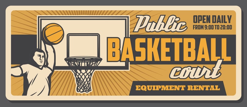 Basketball player and basket, sport court vector