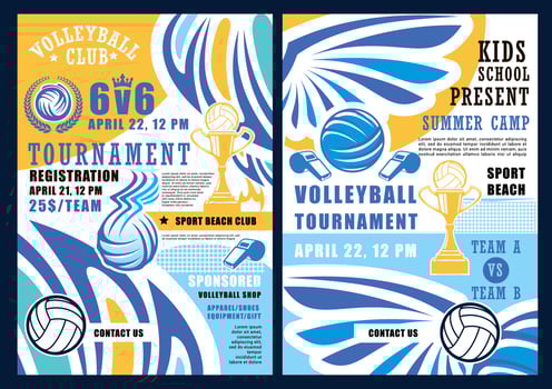 Beach volleyball sport, balls and trophy cup vector