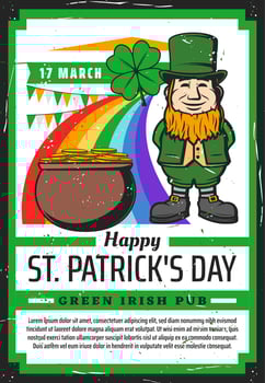 Leprechaun, pot, gold, clover and rainbow vector