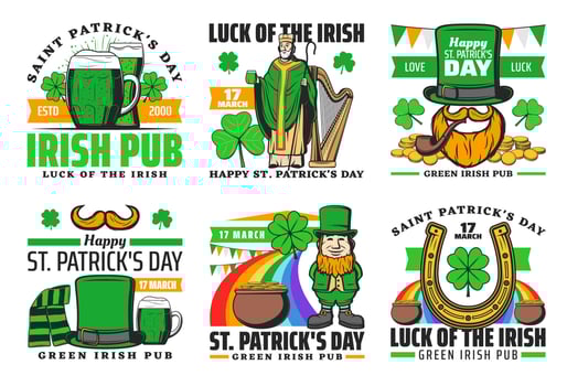 Saint Patrick lucky shamrock and leprechaun gold vector
