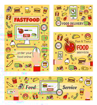 Online fast food order payment, delivery service vector