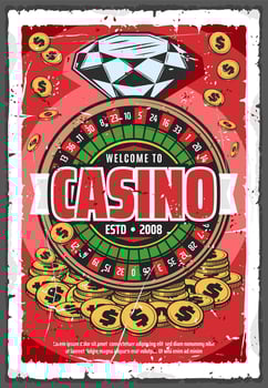 Online casino, gambling on roulette wheel vector