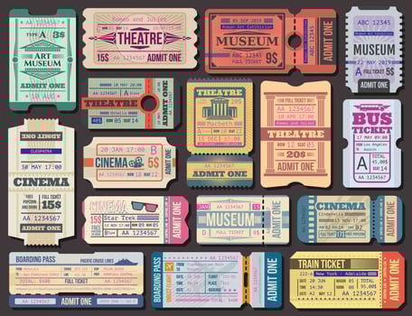 Ticket to movies, theatre or museum, boarding pass vector