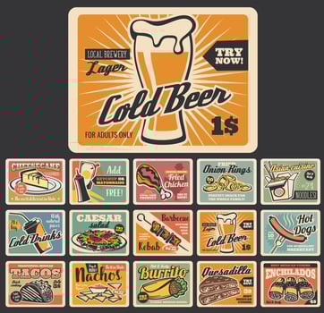 Retro fast food dessert and snack signboards vector
