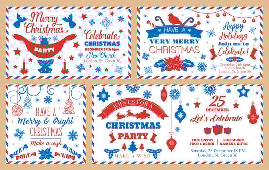 Christmas party envelopes, holiday decorations vector