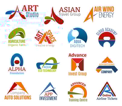Letter A corporate identity, business icons vector