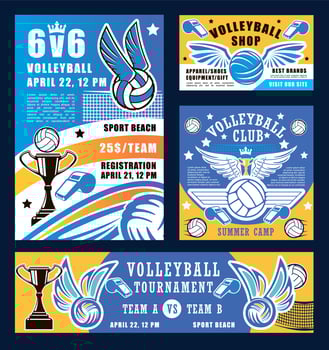 Volleyball sport game, trophy cup and equipment vector