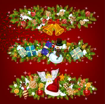 New Year holiday garland of Christmas tree, gift vector