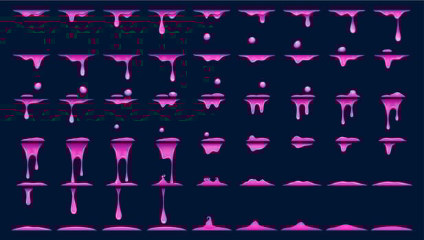Purple slime animation, animated sprite sheet vector