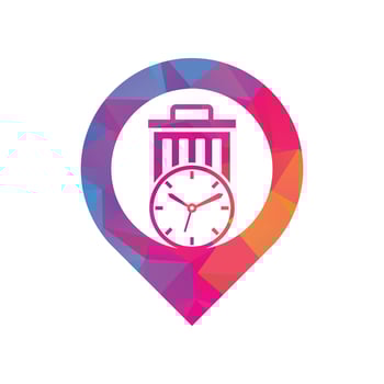 Waste time map pin shape concept vector logo template. Garbage Time Logo Template Design.
