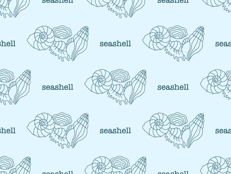 Seashell cartoon character seamless pattern on blue background vector